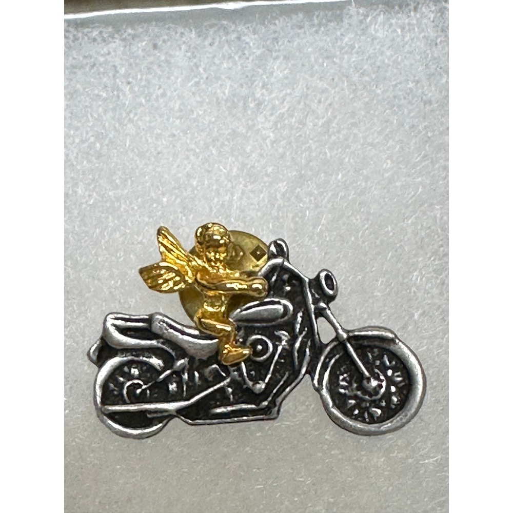 Lapel Pin Gold Tone Cherub Angel Silver Tone Motorcycle Biker Novelty